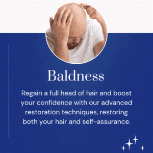 Poster showcasing solutions for baldness, featuring advanced treatments and expert care to restore fuller, healthier hair.