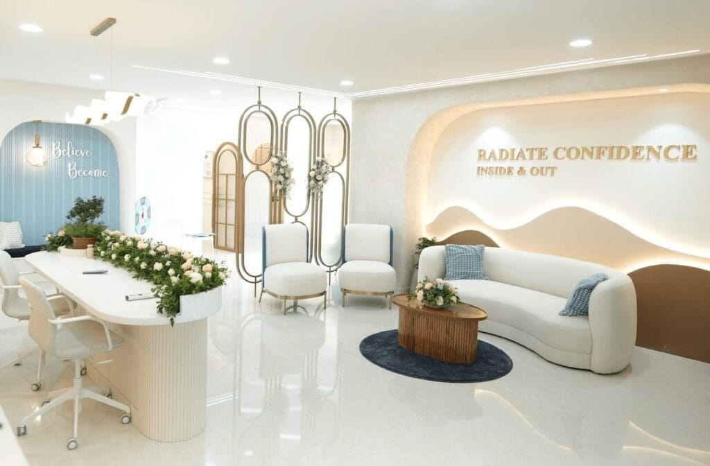 CosMediQ Whitefield clinic in Bangalore, featuring an aesthetically pleasing, calm, and serene ambiance for premium skin and hair treatments